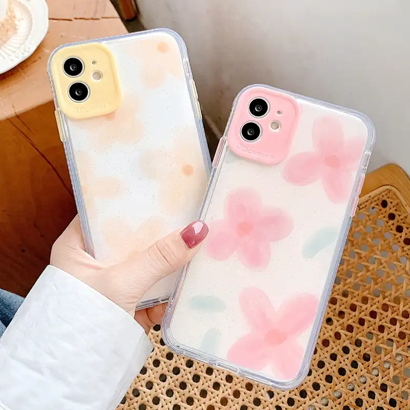 透明ラグジュアリーピンク花柄電話ケースiphone 12ミニ11プロマックスxs Xr 7 8プラス耐衝撃クリアソフトtpuケースカバー Phone Case Covers Aliexpress