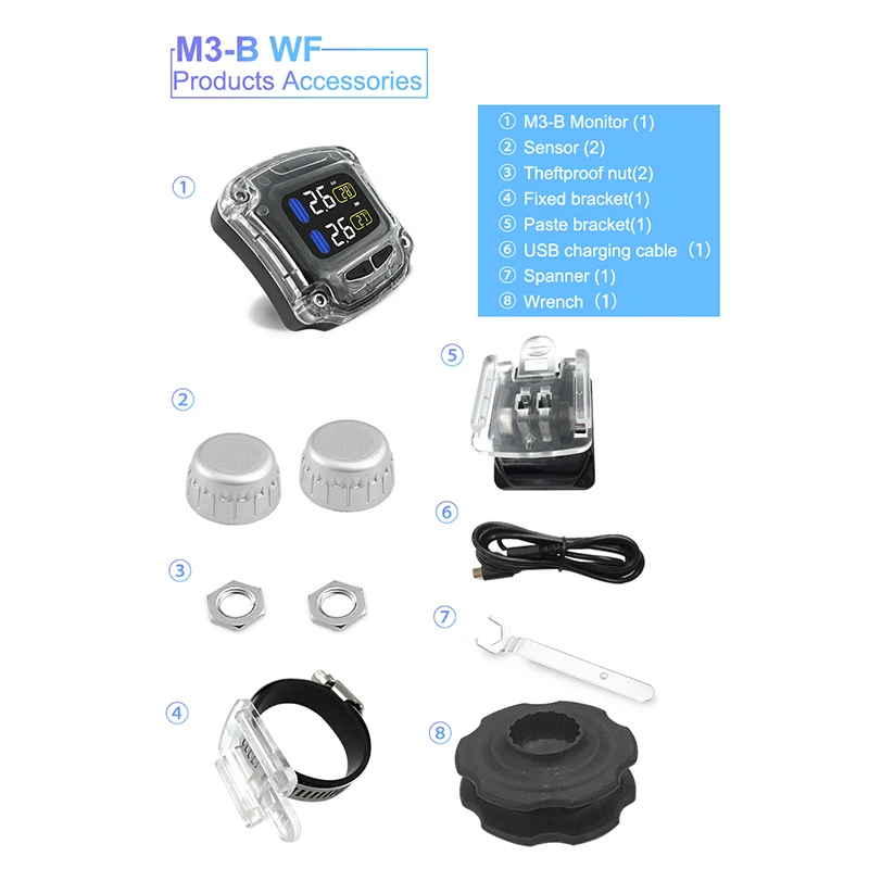Система контроля давления в шинах мотоцикла TPMS с 2 датчиками для мотоцикла NJ88