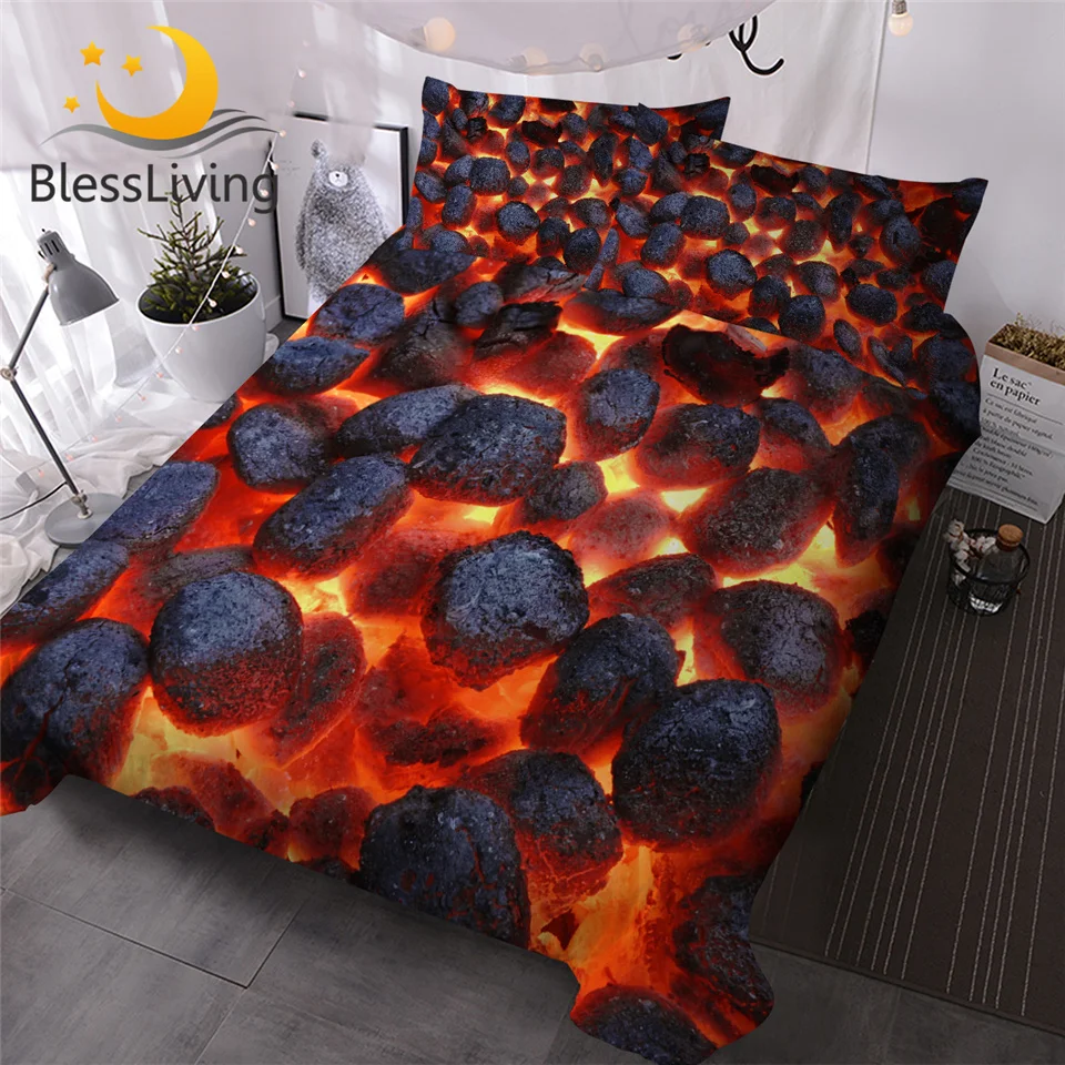 Blessliving 3d Print Quilt Cover Burning Briquettes Bedding Set Flame