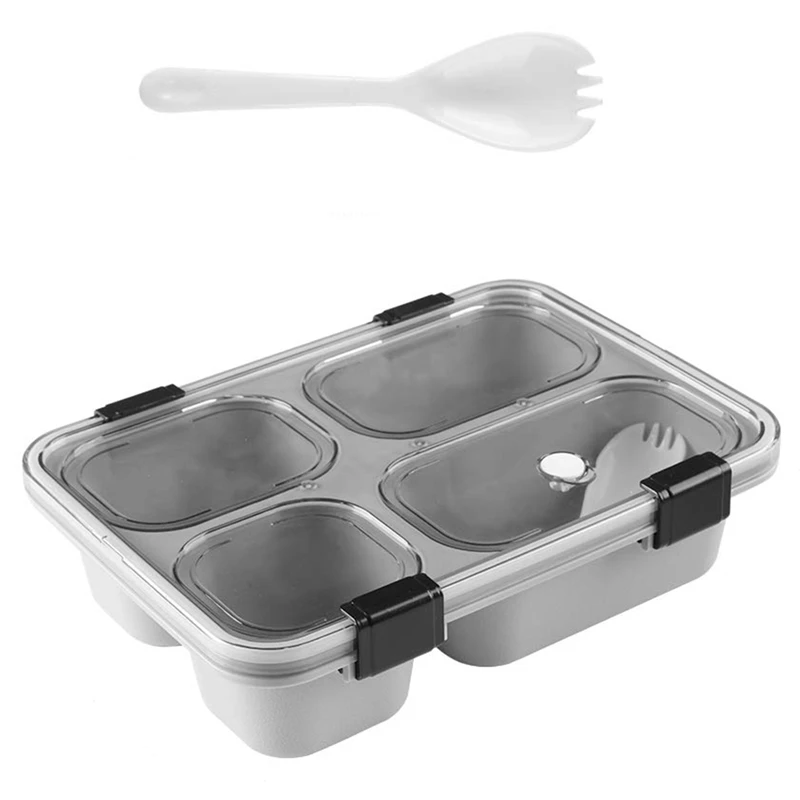 

Bento Lunch Box for Adults Kids,Lunch Container with 4 Compartments, Leakproof Bento Lunch Box with Spoon (Gray,1Pcs)