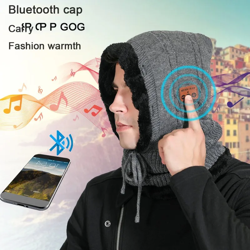 Bluetooth с капюшоном шеи воротник кепки стерео музыка наушники шнурок головы обёрточная бумага крышка теплая Защита уха шляпа шарф для мужчин и женщин