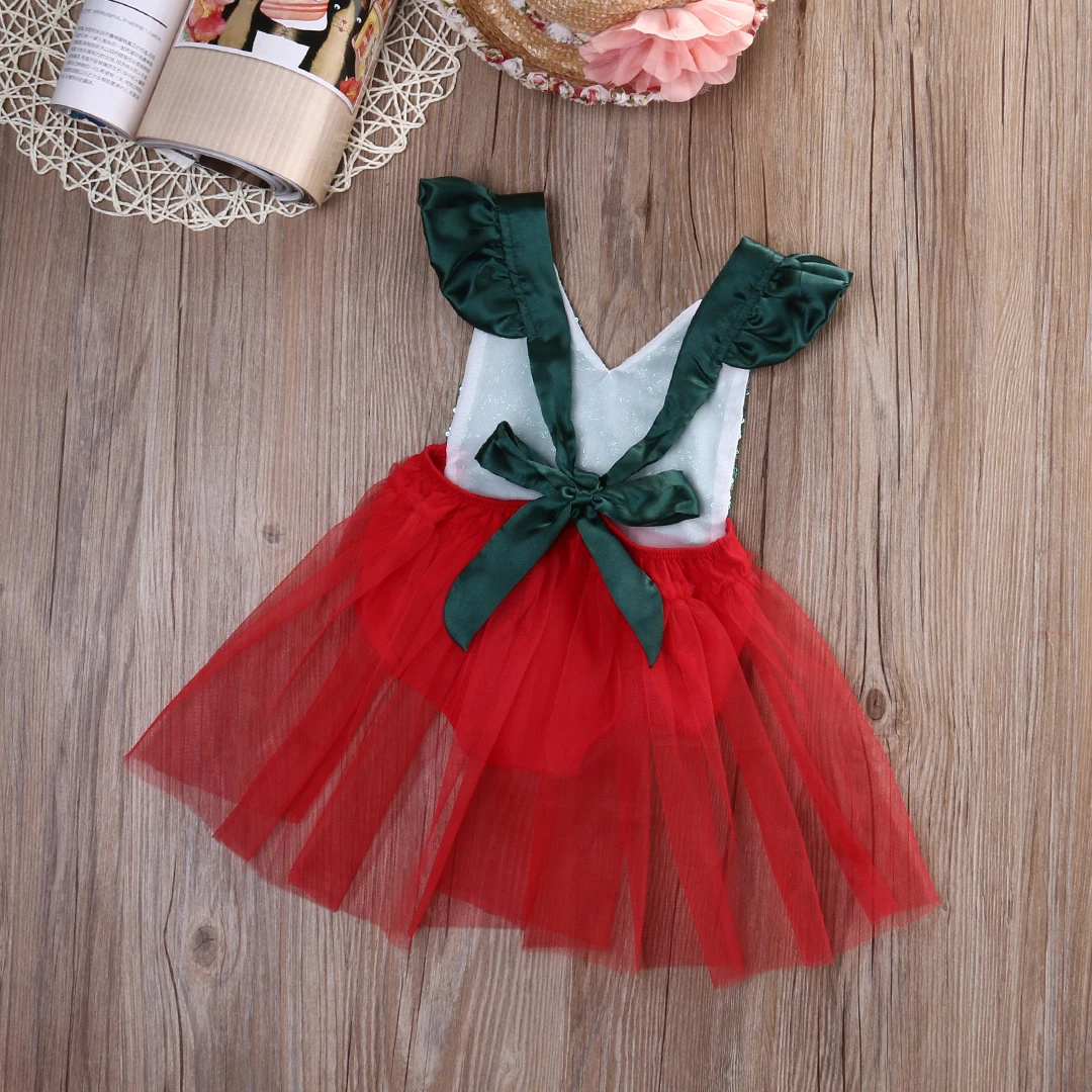 Боди для маленьких девочек; комбинезон лоскутный с короткими рукавами с оборками и v-образным вырезом; спортивный костюм-пачка из тюля; Рождественский От 0 до 3 лет