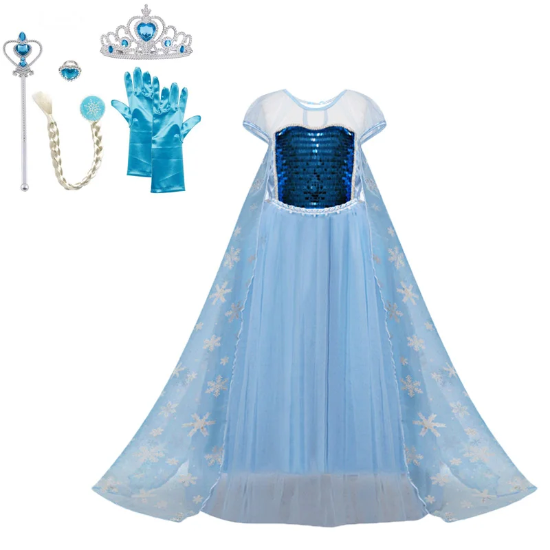 Платье принцессы Эльзы для девочек; Детский Рождественский костюм; комплект Снежной Королевы Эльзы; Детские вечерние костюмы на день рождения, Хэллоуин, маскарадный костюм Эльзы