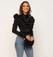^#Cheap BKMGC Elegant New Puff Shoulder Silk Blouse Shirts Bow Collar Lady Blouse Solid Pleated Office Tops Turtleneck Party Clubwear ^#Cheap BKMGC Elegant New Puff Shoulder Silk Blouse Shirts Bow Collar Lady Blouse Solid Pleated Office Tops Turtleneck Party Clubwear
