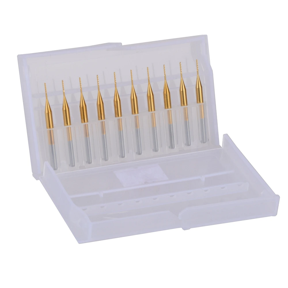 

10pcs Titanium Coat Carbide 3.175X0.6X4mm PCB Carbide Tools, CNC Cutting Bits, Millinging Cutters
