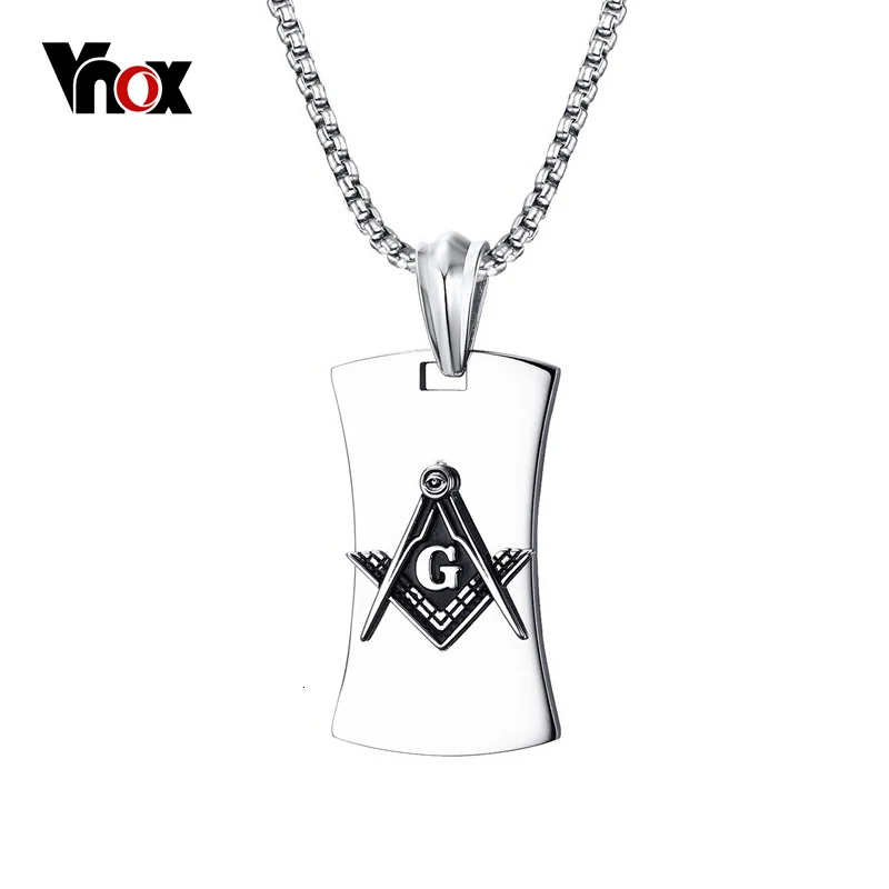Vnox Masonic Necklaces & Pendants for Men Jewelry Stainless Steel Punk Male Necklace Free Chain