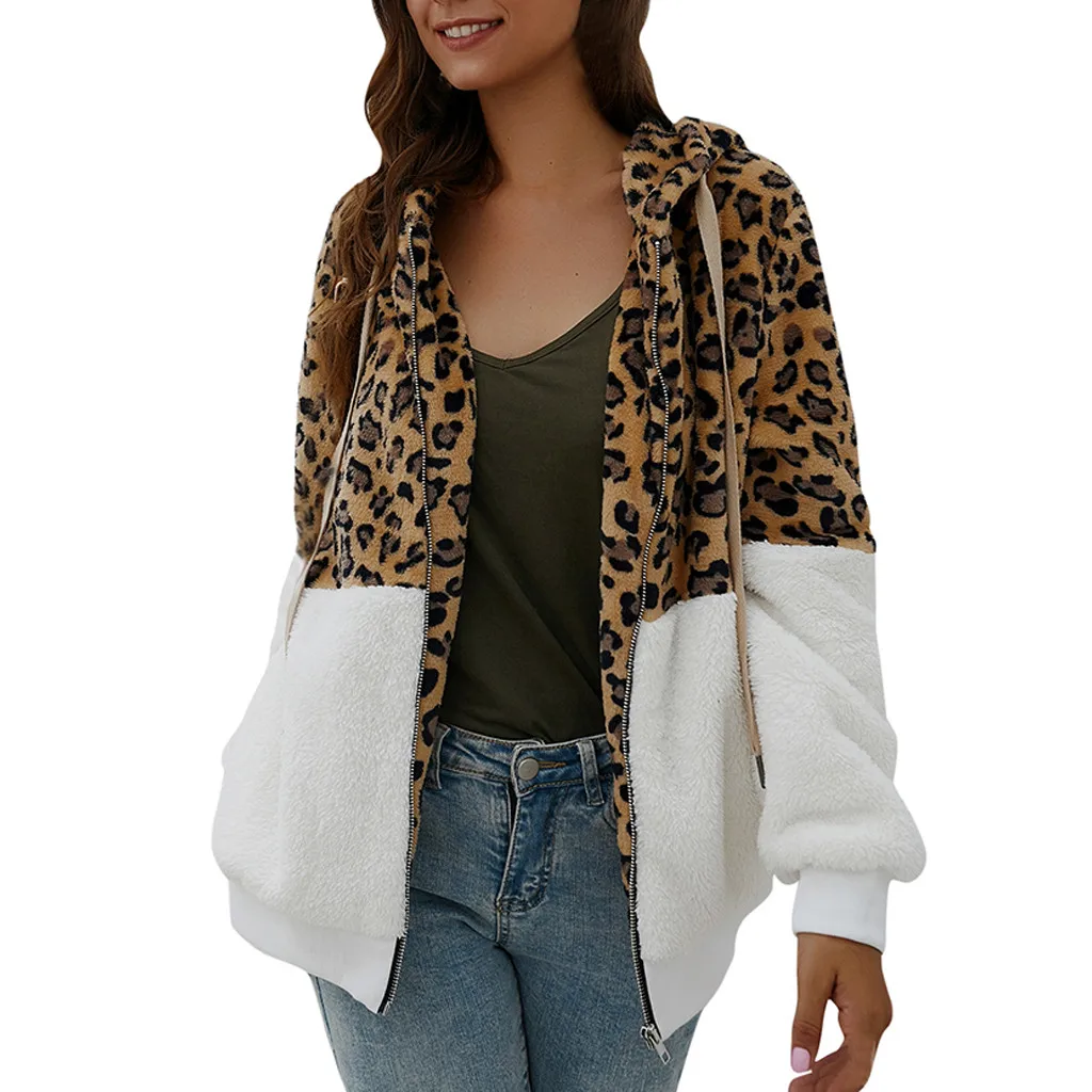 Womail куртка, пальто, женское, винтажное, зимнее, теплое пальто из искусственного меха, модное, с капюшоном, леопардовая расцветка, на молнии, верхняя одежда, повседневный джемпер, пальто 827 - Цвет: WH