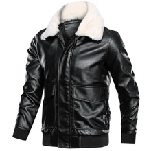 Мужская куртка-бомбер, модная мужская куртка из искусственной кожи, осенне-зимняя мужская байкерская куртка с меховым воротником и отстегивающимся воротником из искусственной кожи размера плюс 4XL