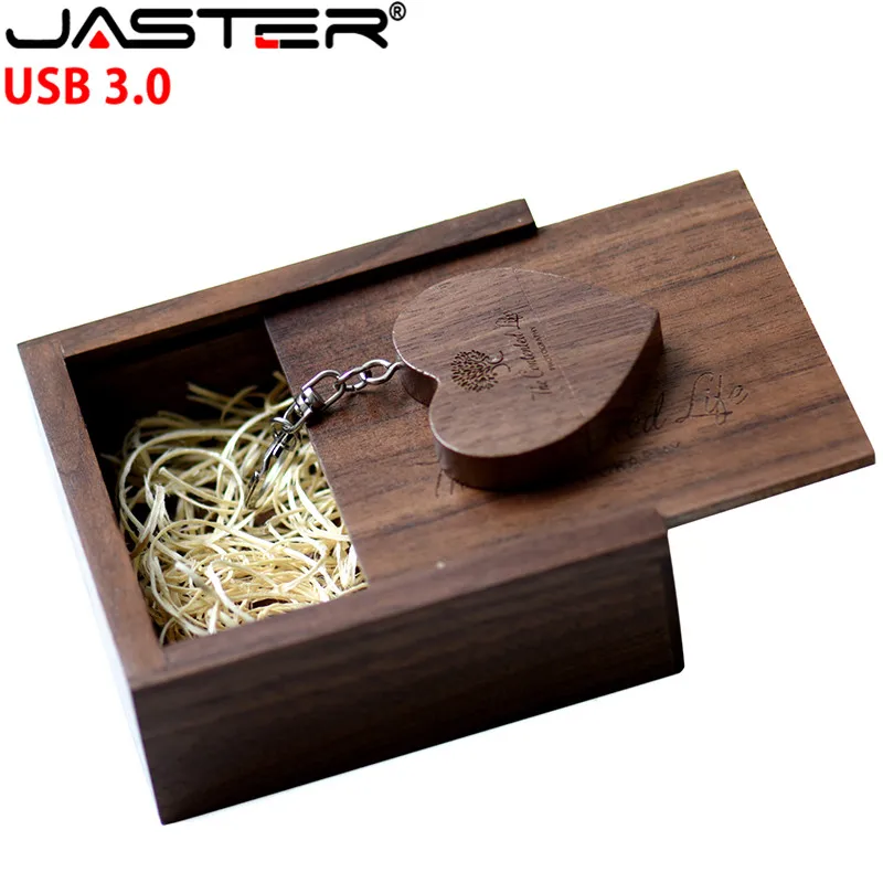 JASTER USB 3 0 флеш накопитель с деревянным сердцем + упаковка Накопителя 8 ГБ 16 32 64