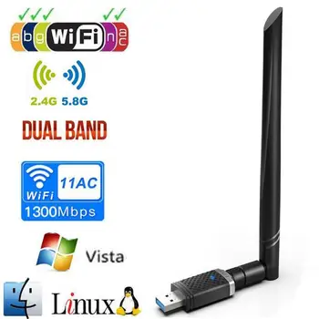 

Wireless USB WiFi Adapter 1300Mbps wi fi Dongle PC Network Card Dual Band wifi 5Ghz Adapter Lan USB Ethernet Receiver AC Wi-fi