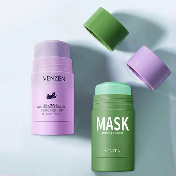 VEZE Green Mask Stick Mud Pink Eggplant Yeast Clay Mask Green Tea Cream Clean Face Mask for
