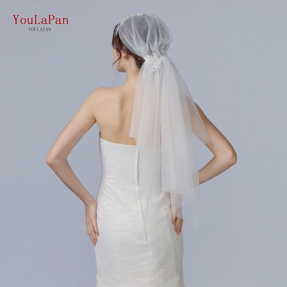 YouLaPan V02,, белая/слоновая кость, свадебная вуаль с гребнем, 2 слоя, Фата для невесты, роскошная белая вуаль, короткая фата для невесты