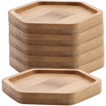 

12Pcs 2.63 Inch Planter Pot Bamboo Saucer Hexagon Succulent Pot Holder Drainage Tray for Small Ceramic Planters Holding