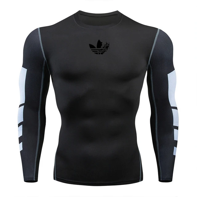 Осенние мужские компрессионные рубашки для фитнеса, быстросохнущие трико с длинным рукавом, топы для велоспорта, тренировочная спортивная одежда, футболка для бега в спортзале - Color: photo color
