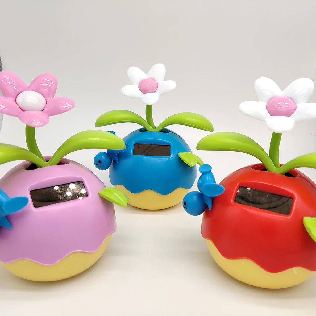 Solar Powered Cute Apple Flower Bobble Figure Doll Kids Toy Gift Home Office Car Decoration