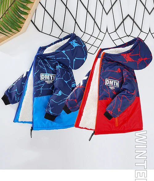 Jaqueta de Poliéster para o Menino Veludo com Capuz Inverno Nova Versão Coreana Manter Quente Engrossar Mais Parka Cabolsa Casual Roupas Infantis 5 veludo com capuz parka casaco casual roupas infantis