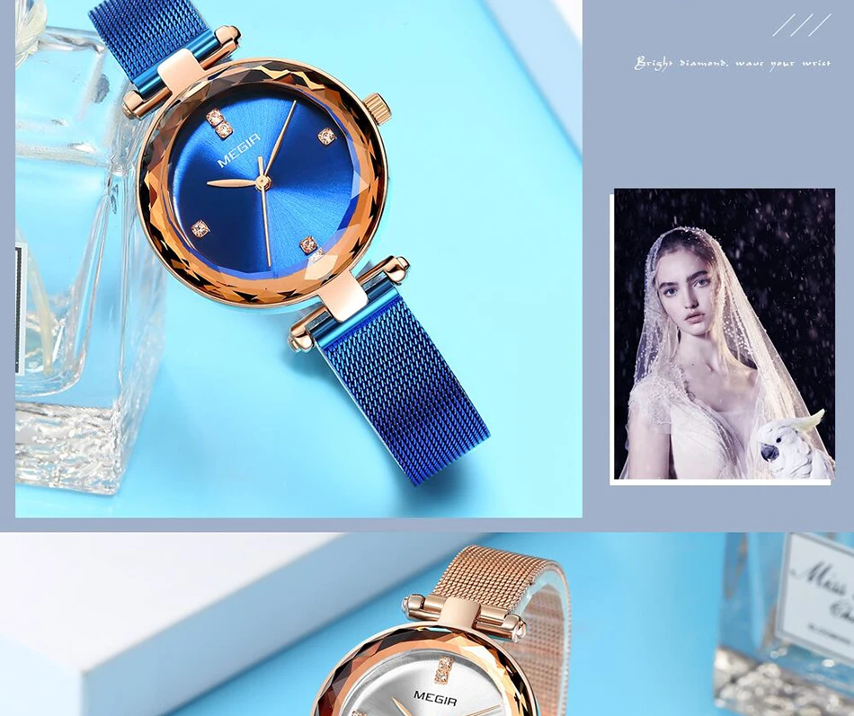 Reloj Mujer Лидирующий бренд MEGIR женские часы RoseGold Relogio Feminino Роскошные сетчатые часы-браслет женские часы