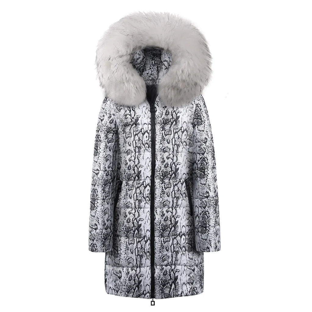 New Winter Jacket Women Thick Cotton Snake Print Casual Down Coat Zippers Long Fashion Warm Female Quilted Jacket Outwear 111#4