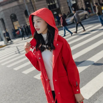 

New Autumn Women Spring Pockets Single Breasted Drop Shoulder Hooded Dust Coat Female Loose Casual Fashion Wind Coat ZX1293