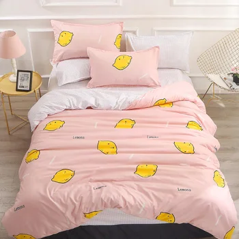 

Thumbedding Lemons Bedding Set For Girls Cute Simple Sweet Pink Duvet Cover Queen King Full Twin Single Unique Design Bed Set