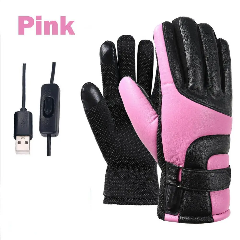 pink Мотоциклетные Перчатки с электрическим подогревом, ветрозащитные для велоспорта, катания на лыжах, зимние теплые нагревательные перчатки с питанием от USB для мужчин и женщин, спортивные лыжные перчатки - Цвет: pink