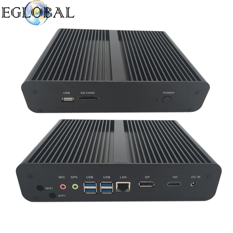 Eglobal Fanless Mini PC Intel Core i7 7500U Windows 10 Micro Computer SD Card DP HDMI 4