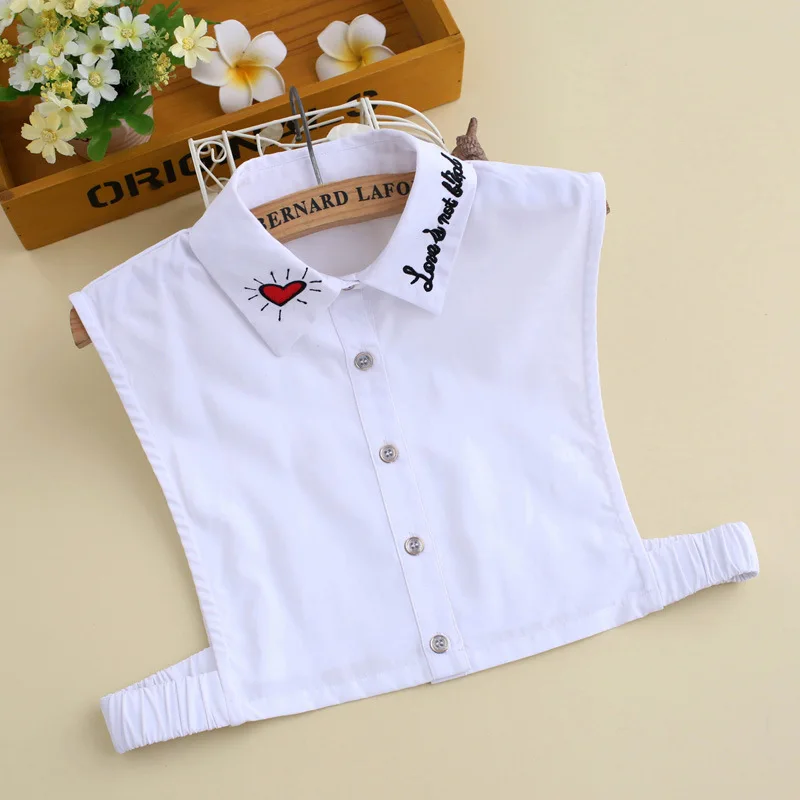 

Women Embroidery Fake Collar Cotton Half Shirt Detachable False Collar Lapel Shirt Sweater Decoration Solid Color Faux Col