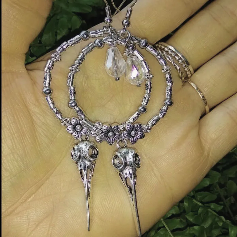 Античные серебряные готические кольца серьги Nevermore птица Череп цветы ведьма