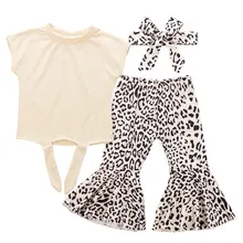 Boutique Girl Clothes 3PCS Toddler Kids Baby Girl Short Sleeve Clothes Tops+Leopard Trousers+Headband Outfits Set