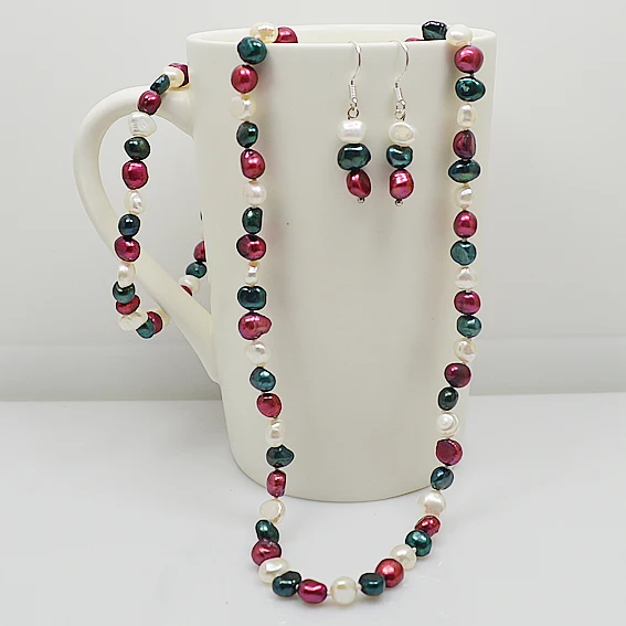 

Special Pearl Jewelry set Handmade Baroque white purple green mixes freshwater pearl necklace bracelet earrings