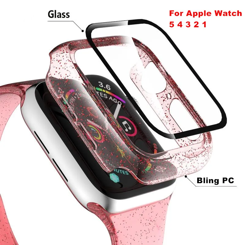 

Duoteng Shiny Transparent Cover for Apple Watch 5 4 3 2 1 Soft TPU Screen Protector Case+Glass for iWatch 4 3 42mm 38/40mm 44mm