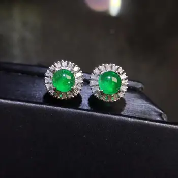 

Emerald Stud Earrings 18 K White Gold Jewelry AU750 Natural Emerald Gemstones 1.25ct Diamonds Female's Stud Earrings for Women