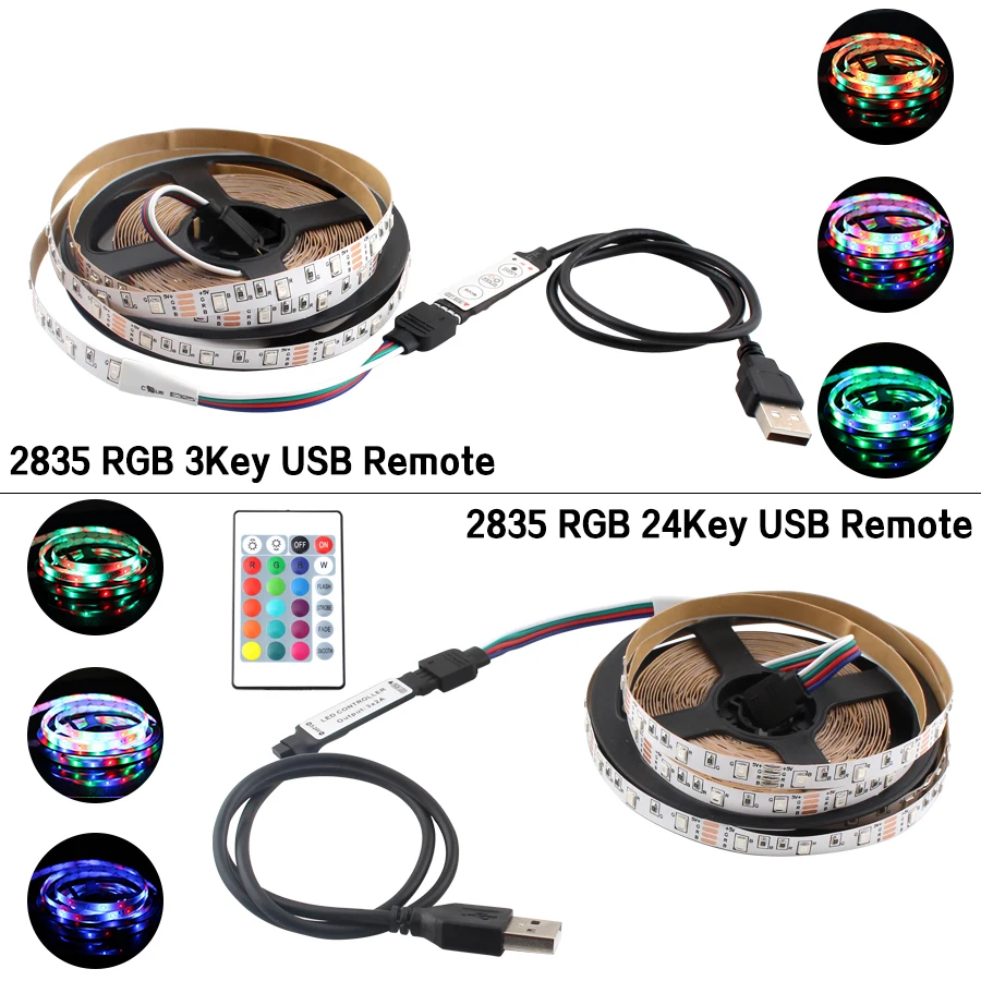 

DC 5V USB LED Strip RGB Flexible Light 60LED 50CM - 5M SMD 2835 Ambilght TV Backlight USB 5V Led Light Strip RGB Desktop Decor
