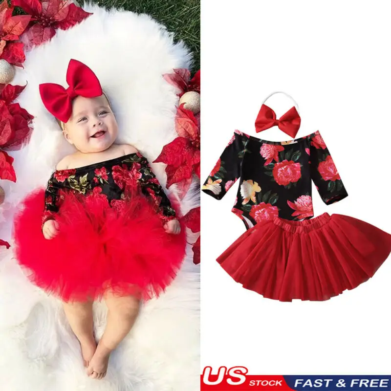 Toddler Girl Clothes 3 Pcs Newborn Baby Girls Floral Long Sleeve Bodysuit Jumpsuit+Tutu Skirt+Headband 3pcs Outfits Sets | Мать и ребенок