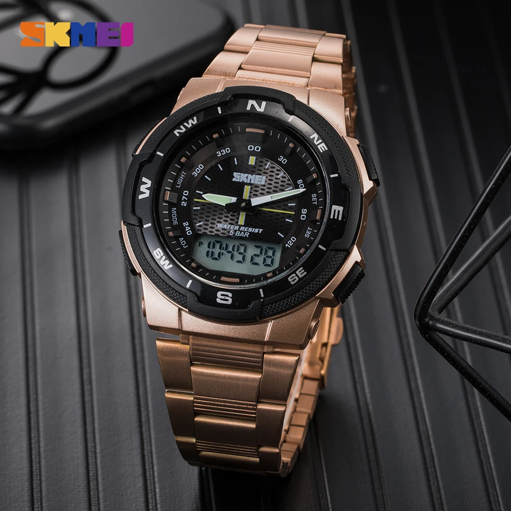 skmei cift ekran analog elektronik kronometre kuvars kol saatleri askeri su gecirmez 2 kez erkekler spor saatler erkek saat 1370 aliexpress watches