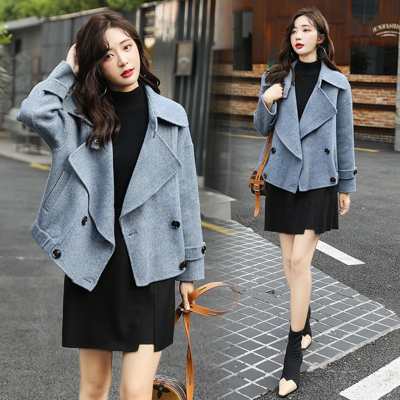 

Early Autumn Woolen Jacket Women's Short Long Sleeve Loose-Fit Overcoat 2019 Winter Super Fire Korean-style Fashion MORI Series