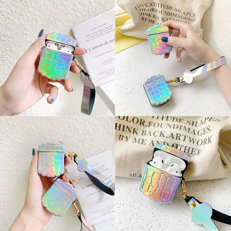 Electroplate Colorful Protect Case Silicone Cover with Lanyard for Airpods 1/2 667C