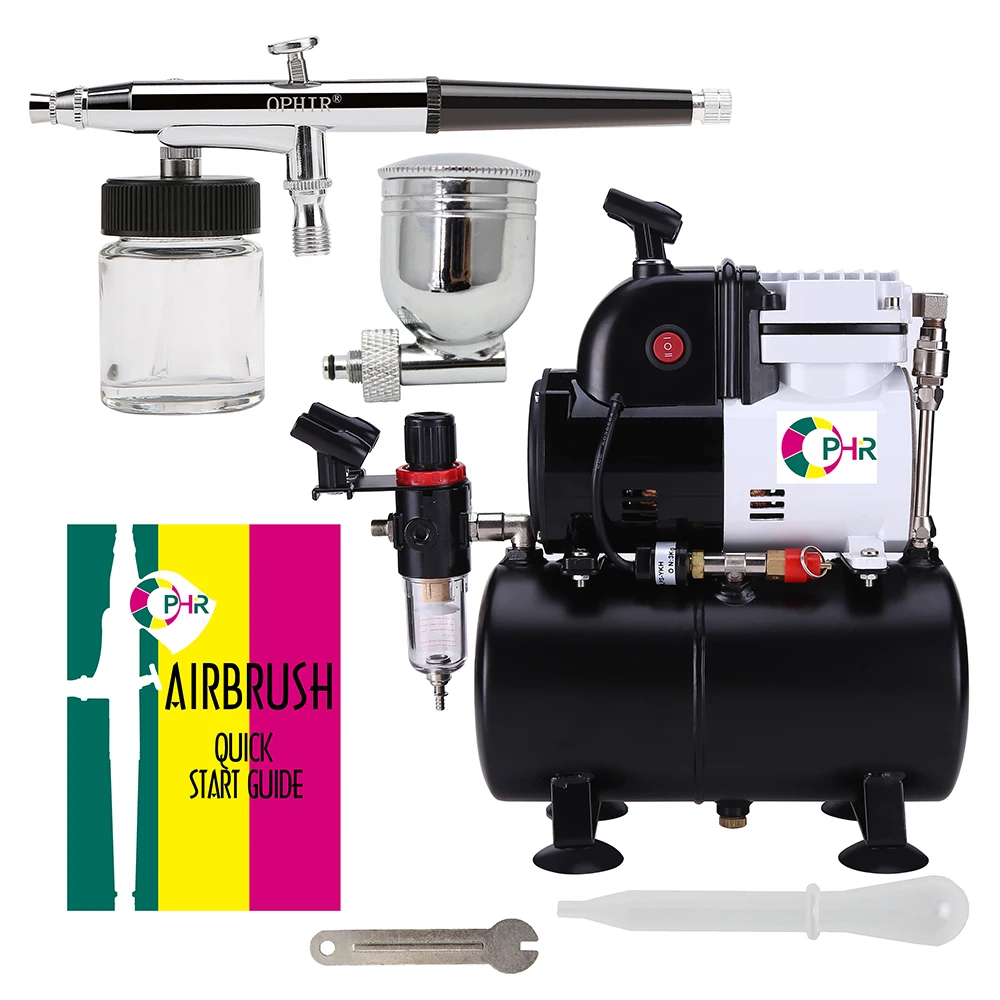 OPHIR Air Compressor with Air Tank & Fan 0.3mm Airbrush Kit For Cake Decoration 