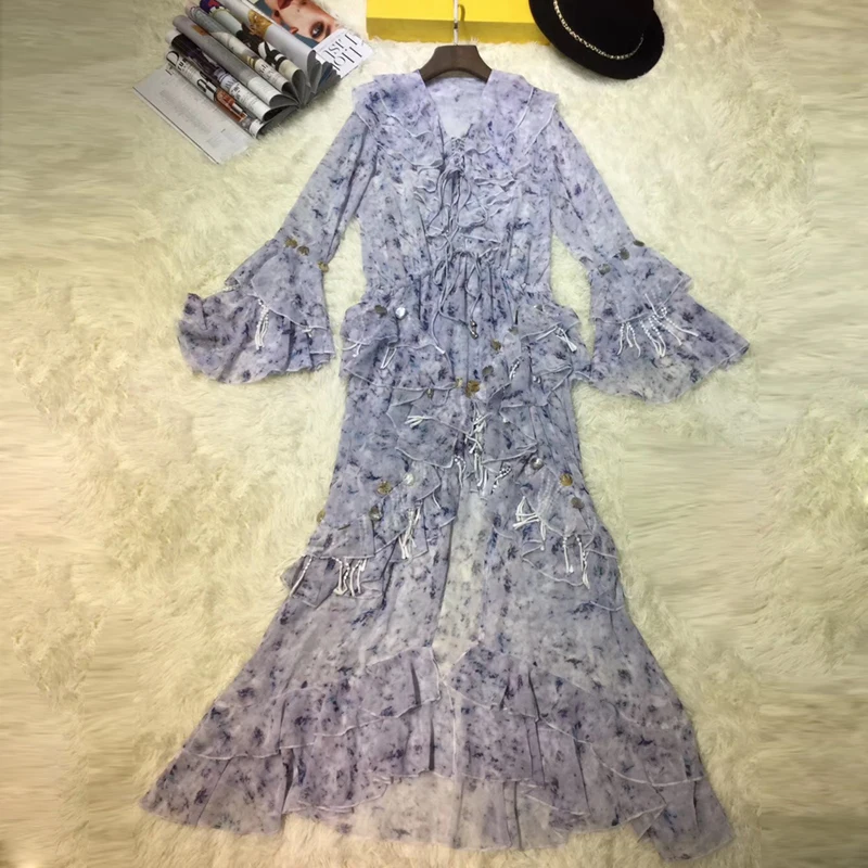 GoodliShowsi Boho пляжное платье с оборками и блестками, v-образный вырез, длинный расколотый рукав, элегантные женские асимметричные платья