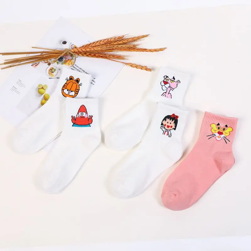 4 5 пар хлопковых носков с героями мультфильмов Harajuku, милые женские носки унисекс для скейтборда, модные носки с принтом животных - Цвет: 4