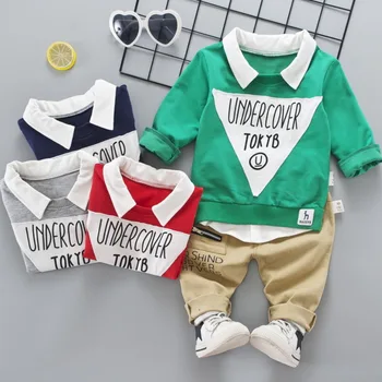 

Children's Clothing Suit Boy Long Sleeve Shirt Pants 2-piece Set Alphabet Triangle Casual Fashion Kids Clothes