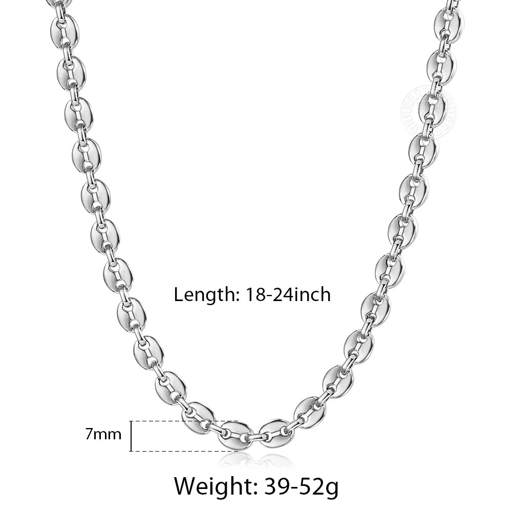 7mm Silver 7/9/11 мм Кофейные зерна Марина ссылка цепочка на шею для мужчин Нержавеющая сталь в стиле «хип-хоп» звено веревки цепи, Классическая, «унисекс» ювелирные изделия KNM176 - Окраска металла: 7mm Silver