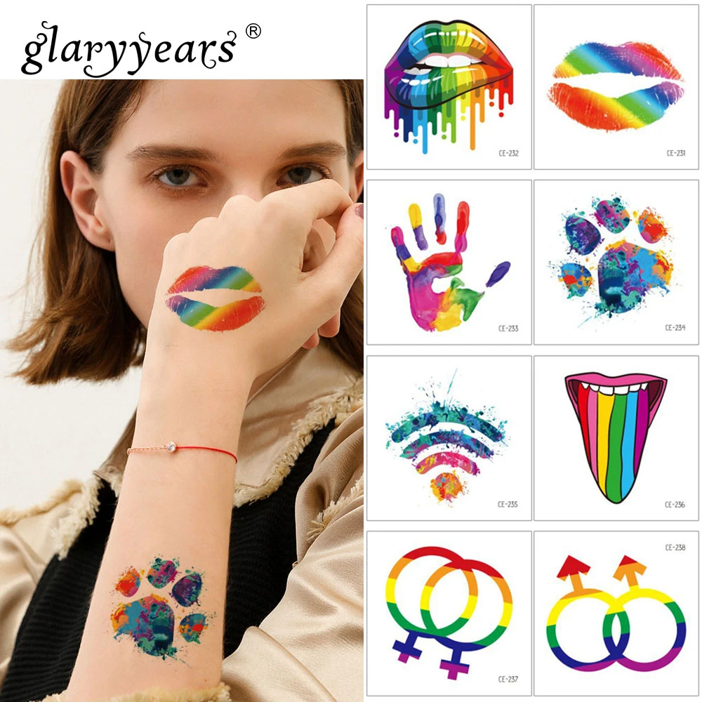 

glaryyears 6*6cm Hand Makeup Temporary Tattoo Sticker Fake Tatoo Rainbow Flash Tatto Waterproof Small Body Art Woman Child Men