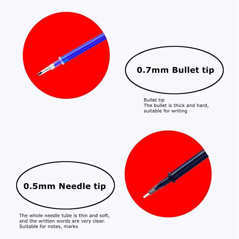 Erasable Pen Set 0.5mm Needle Bullet Tip Gel Ink Pens Refills Rods write erase Washable Handle for School Office Supplies