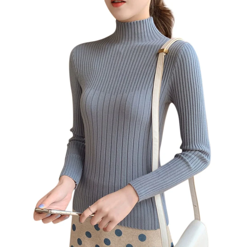 Осенний и зимний корейский свитер женский Водолазка с длинным рукавом сплошной цвет тонкий пуловер Повседневная трикотажная обтягивающая рубашка свитера - Цвет: 8