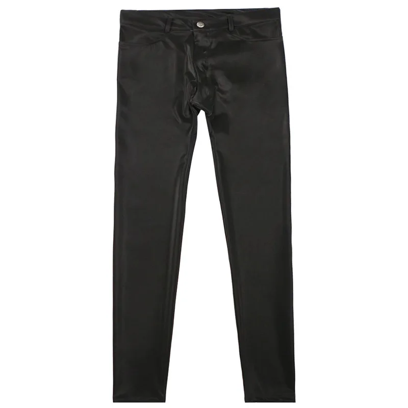 Men Sexy Pants Faux Leather Low Waist Motorcycle Trousers Slim Stretchy Stylish