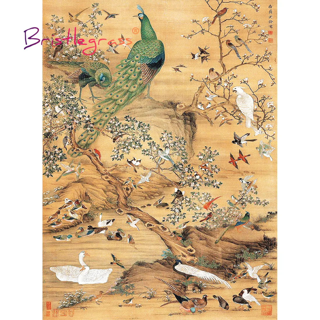 BRISTLEGRASS Wooden Jigsaw Puzzle 500 Piece Peacock Bird Goose Duck Chinese Painting Art Educational Toy Collectibles Home Decor hispanic heritage month peacock all countries flags women jigsaw puzzle personalized gift ideas custom wooden gift puzzle