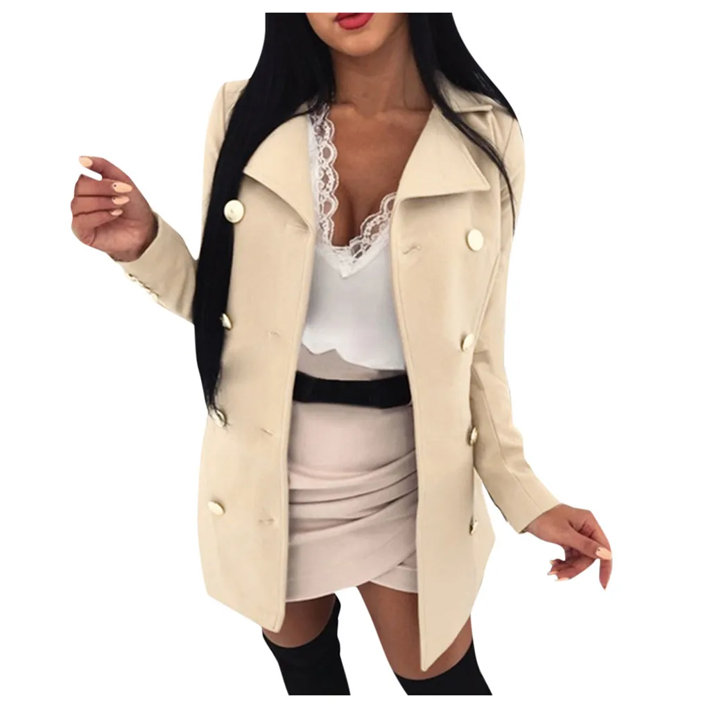 Белое длинное женское пальто на пуговицах с воротником-стойкой, Осень-зима,, однотонное женское повседневное пальто с длинным рукавом, верхняя одежда