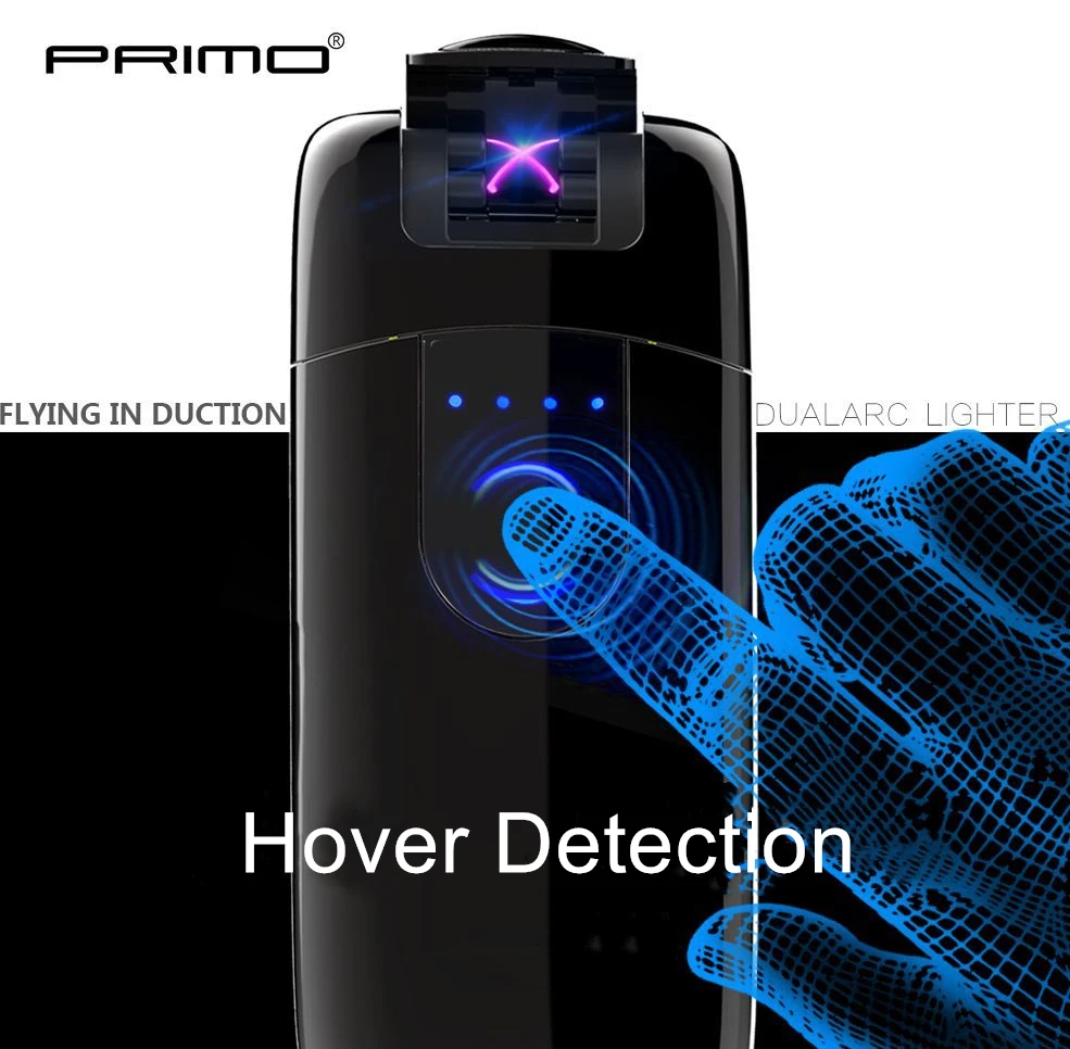 Роскошные Primo Dual Arc USB Зажигалка Hover Detection перезаряжаемый гром Электронная зажигалка светодиодный экран сигаретная плазма индукция