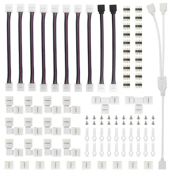 

LED Strip Connector Kit for 5050 10mm 4Pin,Includes 8 Types of Solderless LED Strip Accessories,Provides Most Parts for DIY
